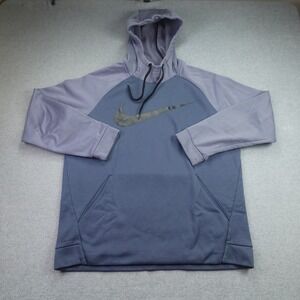 Nike‎ Hoodie Mens Large Blue Gray Athletic Pullover Dri-FIT Swoosh Logo